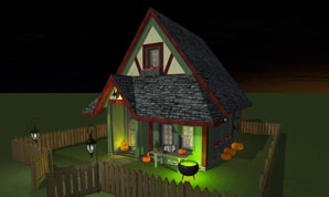 A haunted house with Halloween decorations