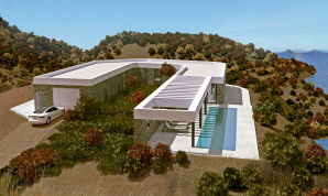 A villa with the terrain designed in Live Home 3D Pro.