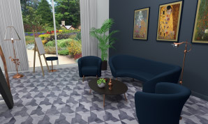 An artistic living room designed in Live Home 3D