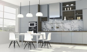 A kitchen in gray colors in Scandinavian style