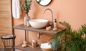 Bathroom sink with a large surface area.