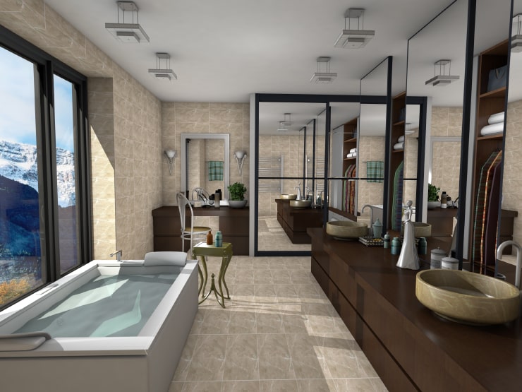 A bathroom with mirrors designed in Live Home 3D
