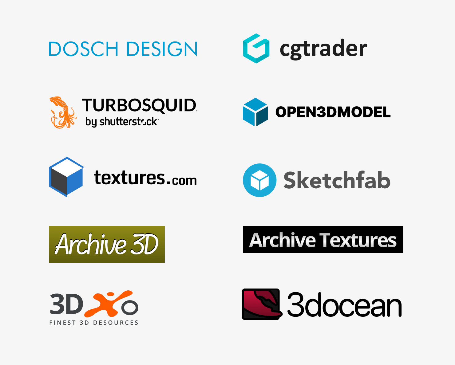 A list of websites offering free 3D models and textures.