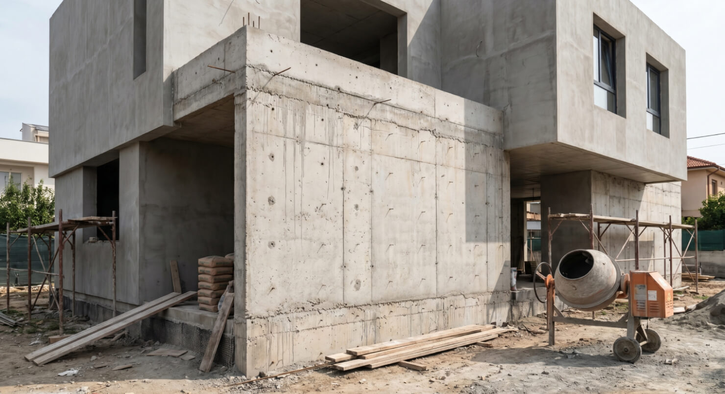 Building a concrete house from the Live Home 3D floorplan and interior mockup.