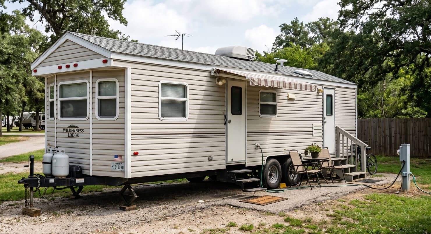 A mobile trailer home ready for immediate living without on-site construction.