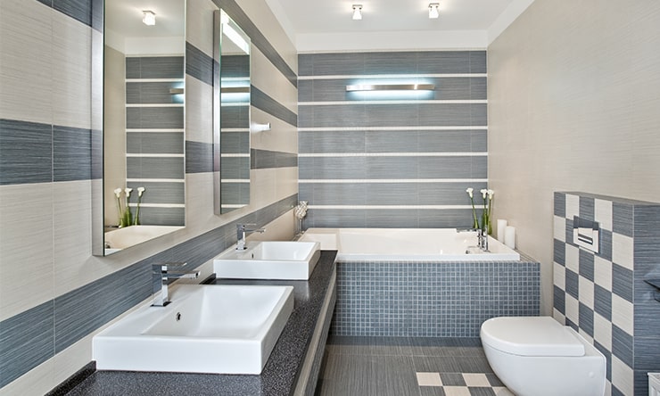 A bathroom designed in gray color