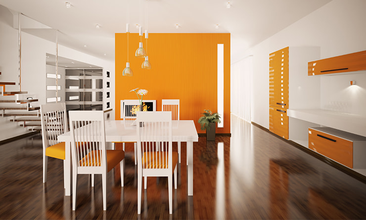 Dining room in orange hues