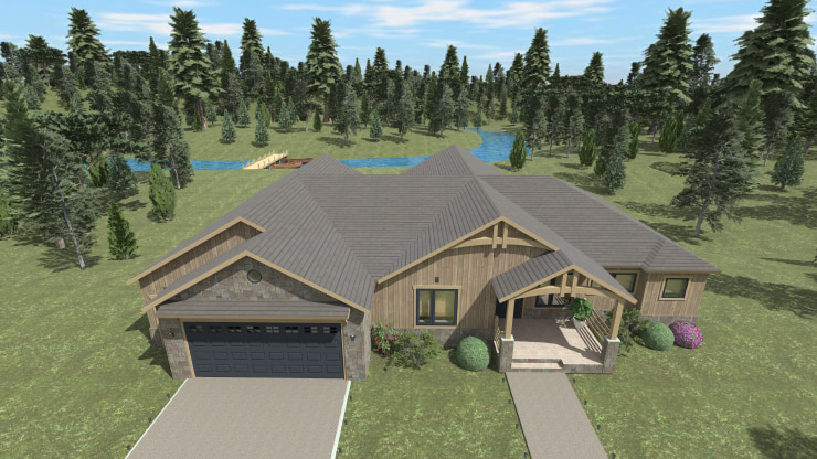 Craftsman house designed and rendered in Live Home 3D.