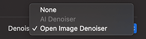 Filters > Denoise section of the Render with Radeon ProRender dialog of Live Home 3D for Mac