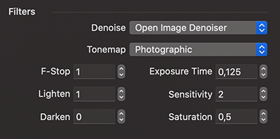 Filters section of the Render with Radeon ProRender dialog of Live Home 3D