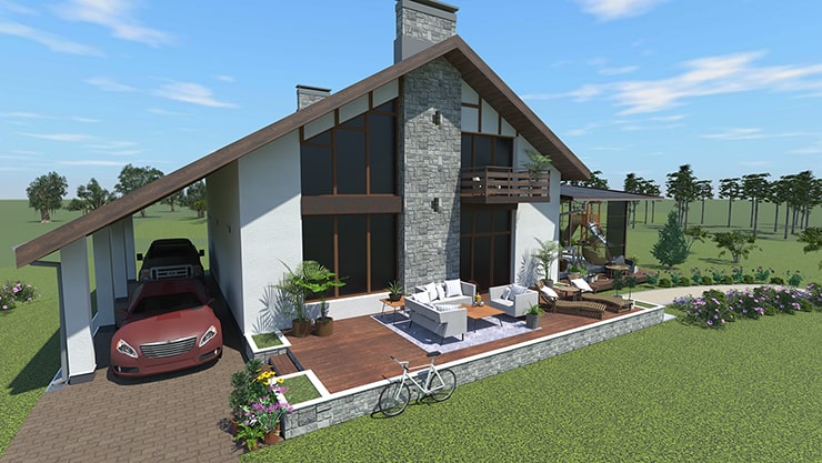 A house designed in Live Home 3D and rendered in AMD Radeon ProRender