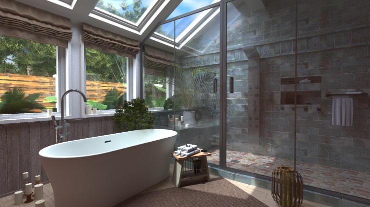 Spa bathroom designed and rendered in Live Home 3D.