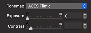 ACES Filmic Tonemap of the Render with Radeon ProRender dialog of Live Home 3D for Mac