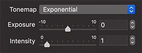 Exponential Tonemap of the Render with Radeon ProRender dialog of Live Home 3D for Mac