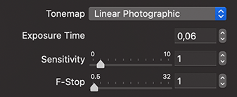 Linear Photographic Tonemap of the Render with Radeon ProRender dialog of Live Home 3D for Mac