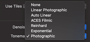 Tonemap section of the Render with Radeon ProRender dialog of Live Home 3D for Mac