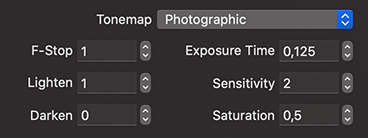 Photographic Tonemap of the Render with Radeon ProRender dialog of Live Home 3D for Mac