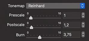 Reinhard Tonemap of the Render with Radeon ProRender dialog of Live Home 3D for Mac