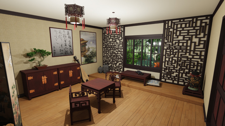 Traditional Chinese room designed and rendered in Live Home 3D.
