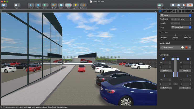 A building with the curtain wall created in Live Home 3D for Mac.