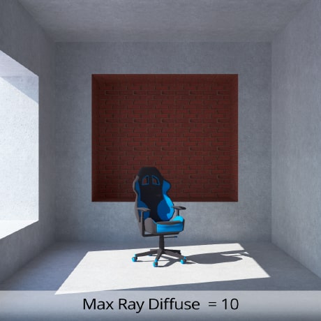 The image rendered with Cycles in Live Home 3D for Mac with Max Ray Diffuse set at 10.