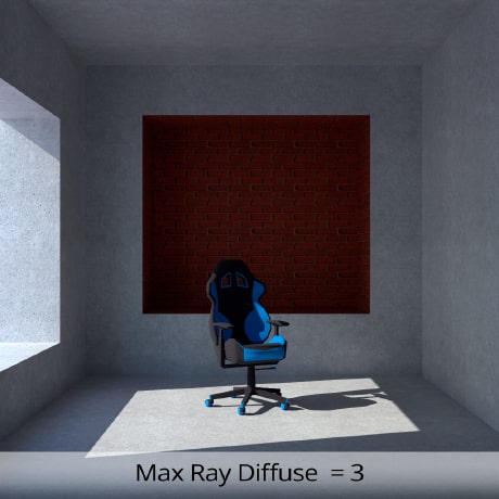 The image rendered with Cycles in Live Home 3D for Mac with Max Ray Diffuse set at 3.