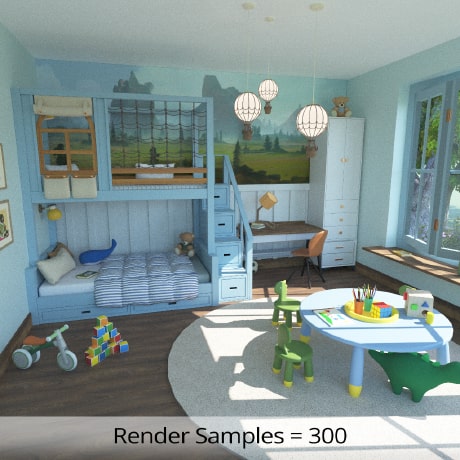 The image rendered with Cycles in Live Home 3D for Mac with render samples set at 300.