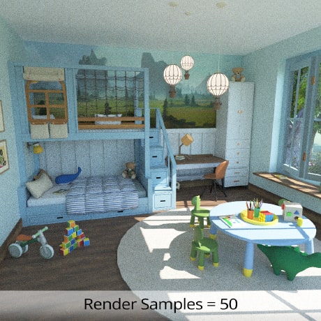 The image rendered with Cycles in Live Home 3D for Mac with render samples set at 50.