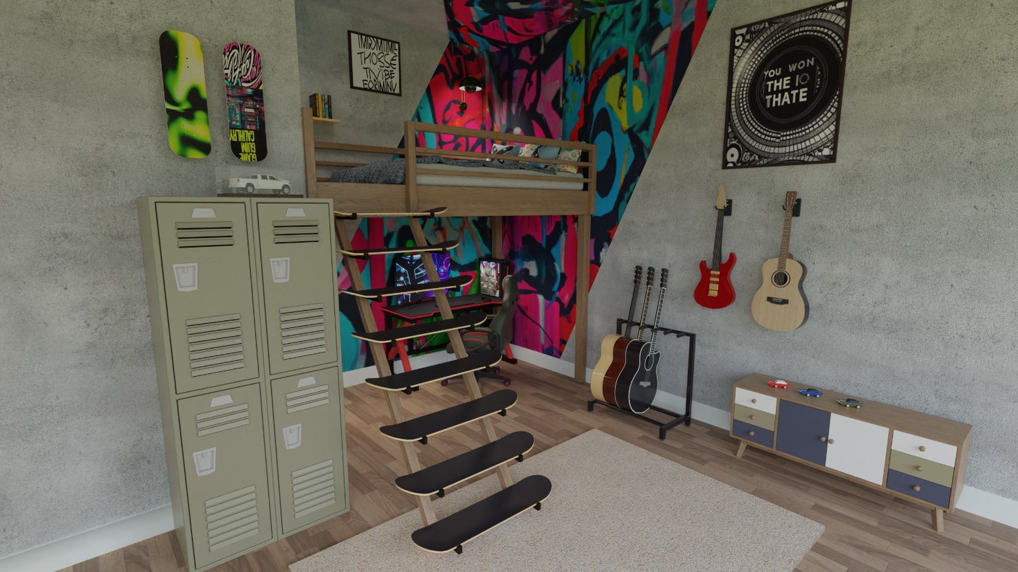 Teen room designed in Live Home 3D and rendered with Cycles rendering engine in Live Home 3D for Mac.