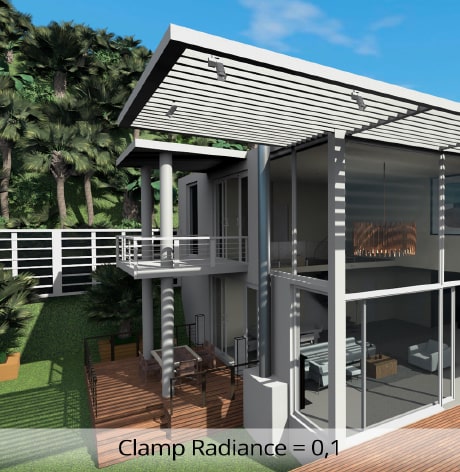 The image rendered with AMD Radeon™ ProRender in Live Home 3D for Mac with clamp radiance set at 0.1.