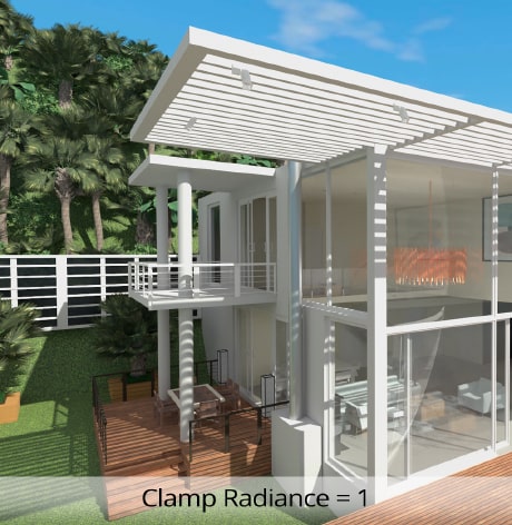 The image rendered with AMD Radeon™ ProRender in Live Home 3D for Mac with clamp radiance set at 1.