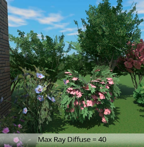 The image rendered with AMD Radeon™ ProRender in Live Home 3D for Mac with max ray diffuse set at 40.