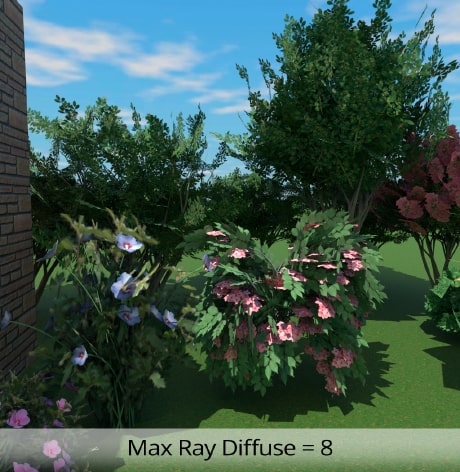 The image rendered with AMD Radeon™ ProRender in Live Home 3D for Mac with max ray diffuse set at 8.