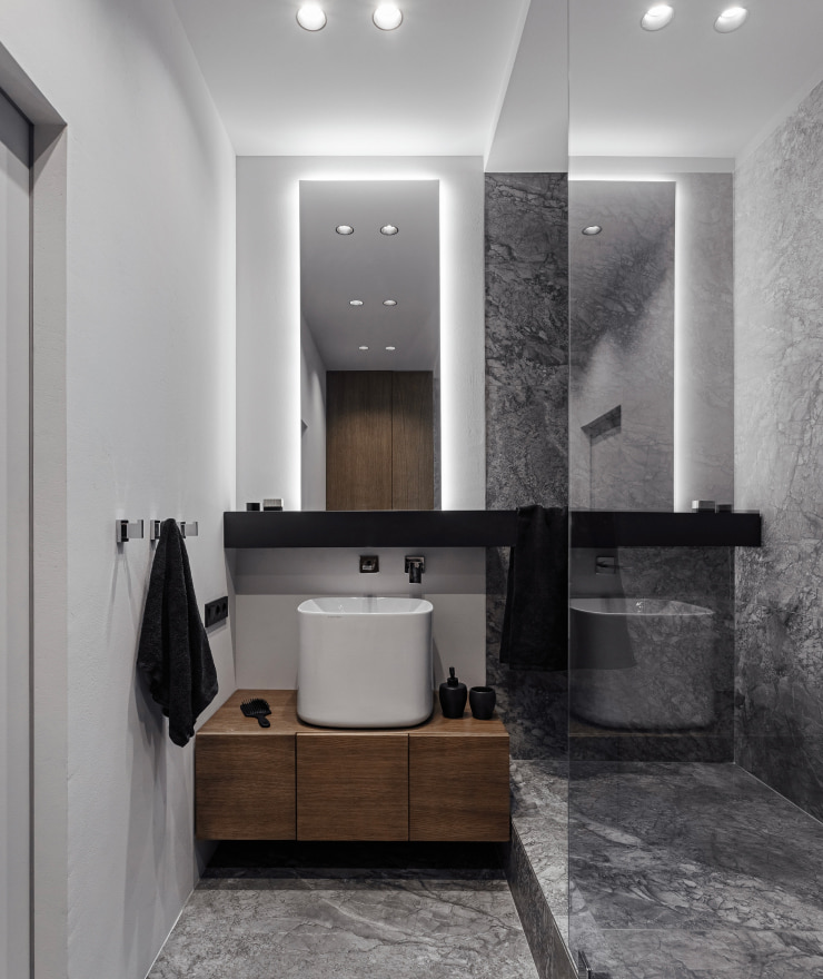 Small bathroom in gray tones.