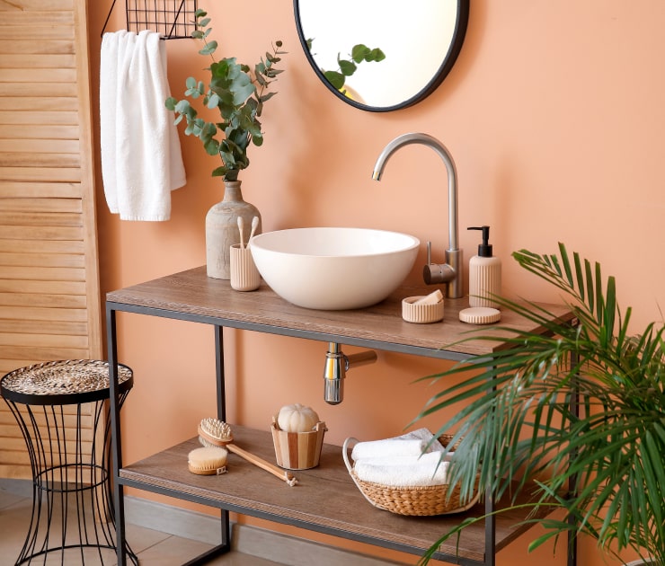 Bathroom sink with a large surface area.