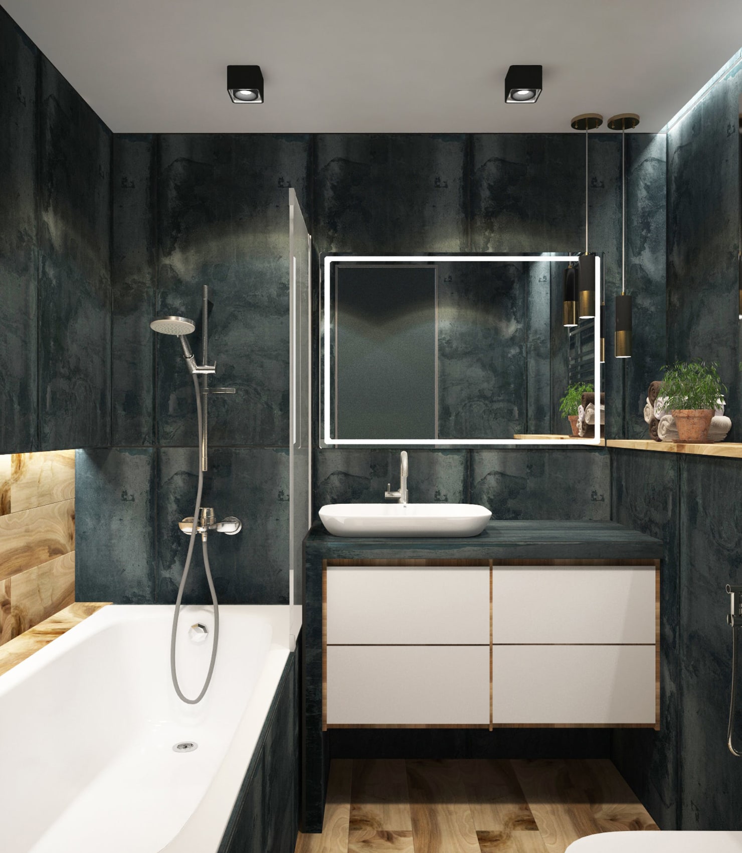 Small bathroom with shop shower and bath