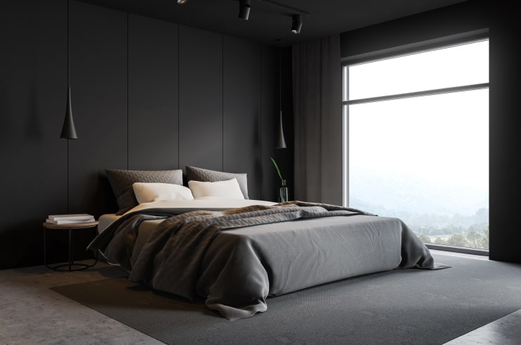 A dark loft bedroom.