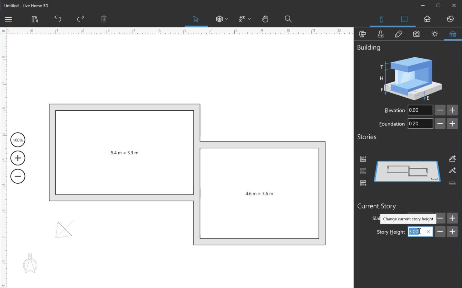 A screenshot illustrating a floorplan of the project created in Live Home 3D.