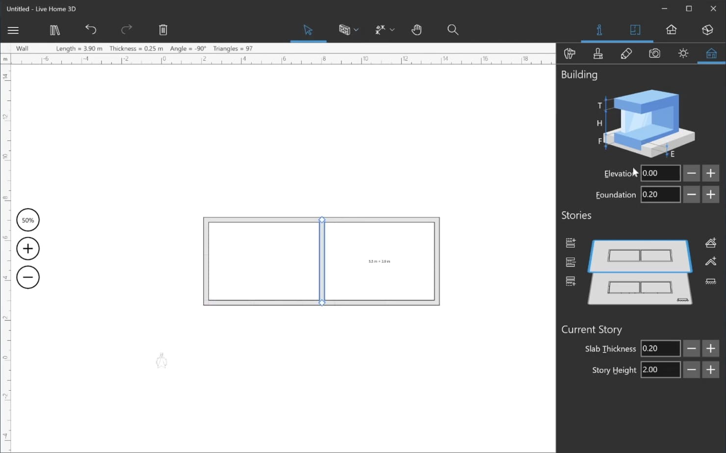 A screenshot showcasing the floorplan of the project created in Live Home 3D.