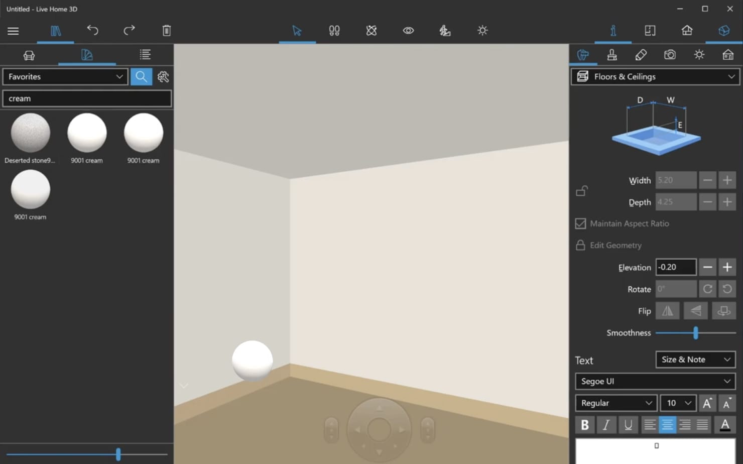 A screenshot showcasing how to work with elevation and moldings in Live Home 3D.