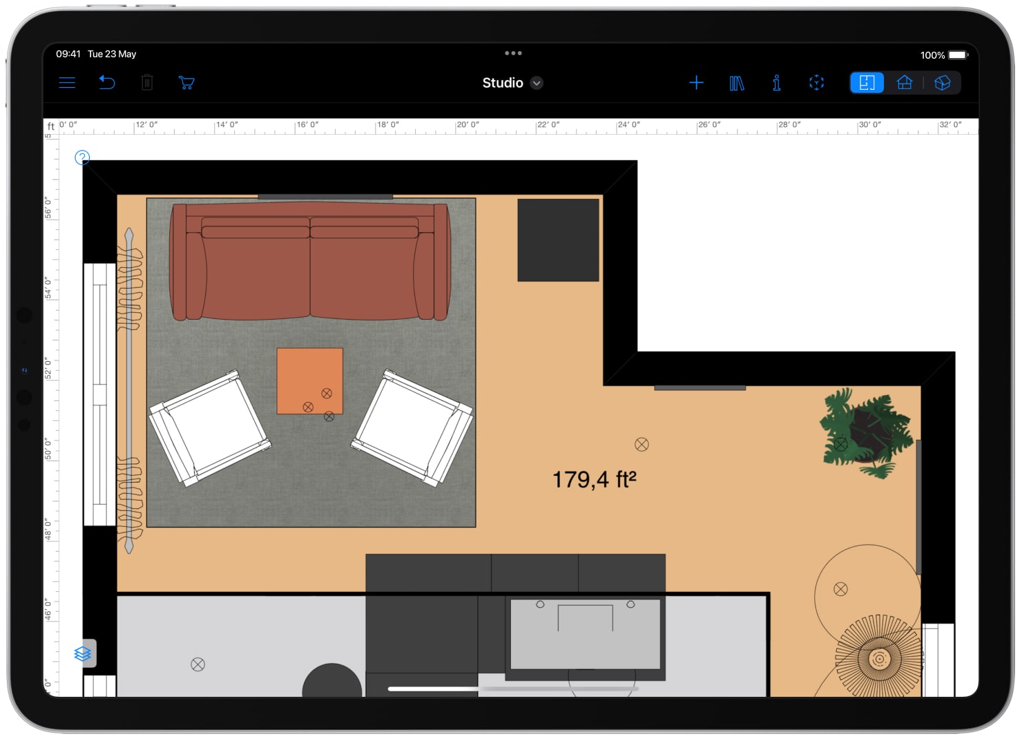 Floor plan with square footage displayed created in Live Home 3D.