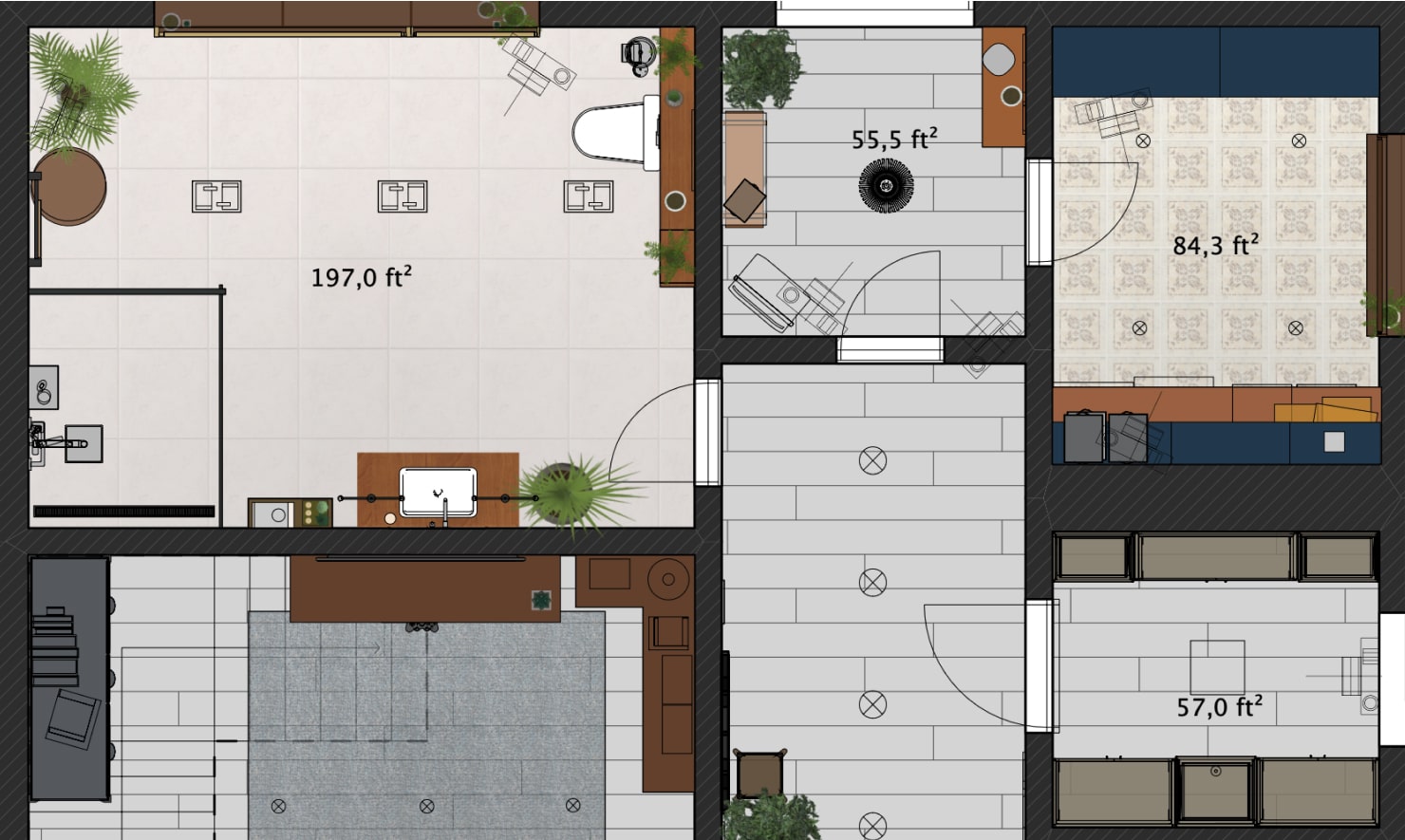 Floor plan with square footage made in Live Home 3D.