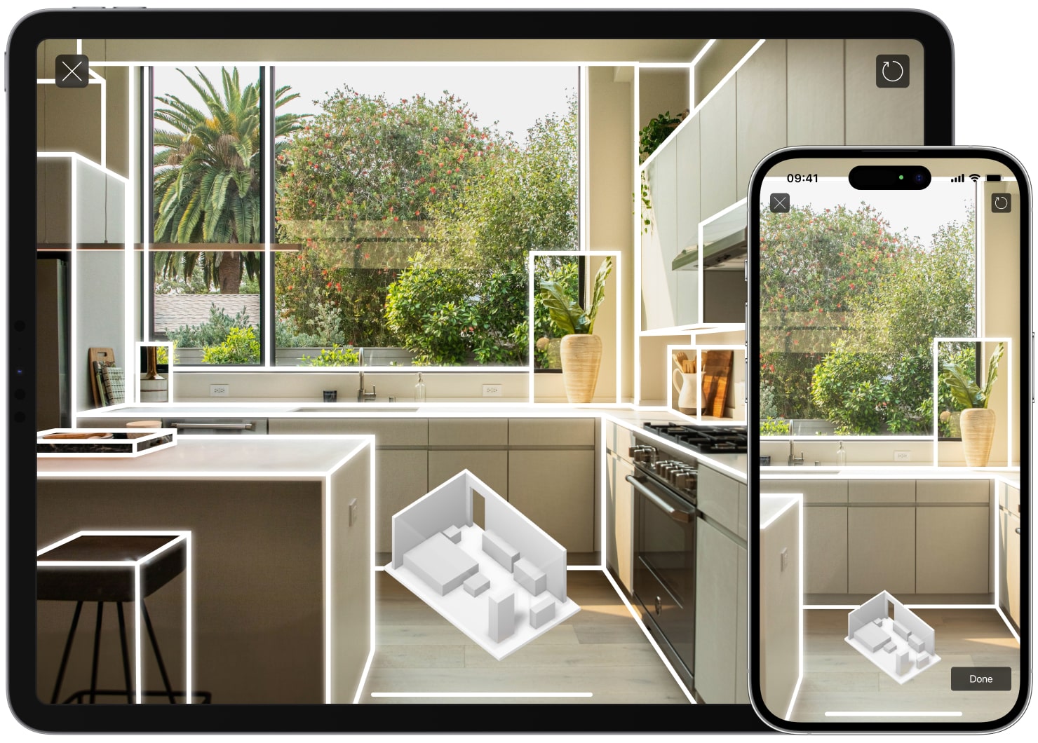 Scanning the room using Room Scanner feature of Live Home 3D for iPhone and iPad.