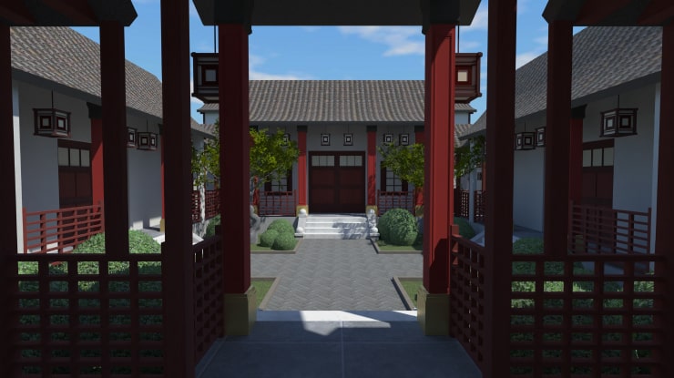 使用 Live Home 3D for Mac 创建和渲染的传统中国庭院四合院。