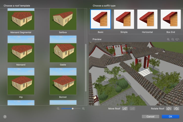Basic roof types available in Live Home 3D app.