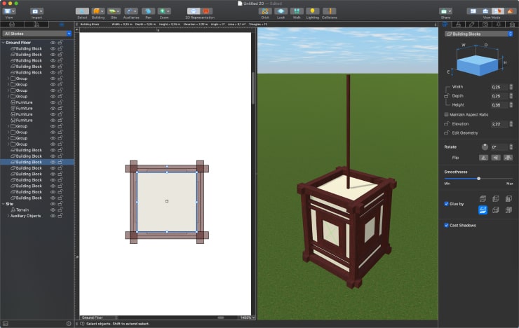 Creating traditional Chinese lanterns with the Building Block tool in Live Home 3D for Mac.