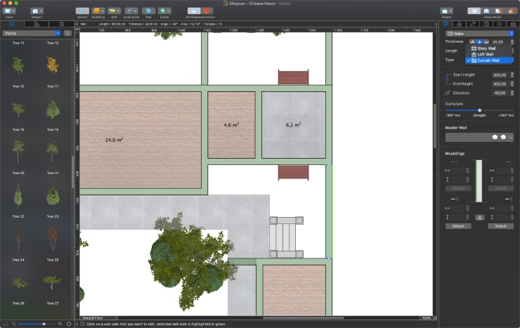 Creating walls of siheyuan in Live Home 3D for Mac.