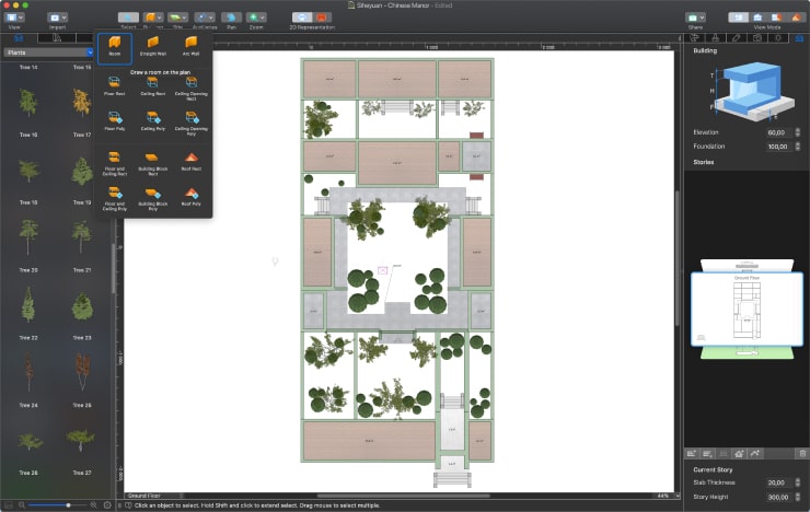 Creating walls of siheyuan in Live Home 3D for Mac.