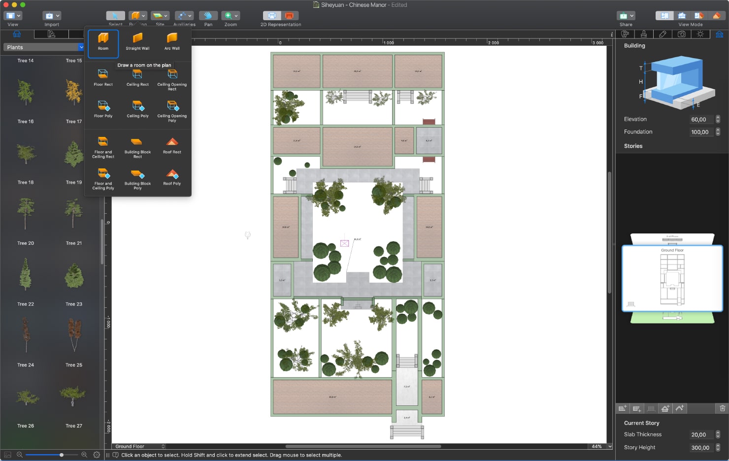Creating walls of siheyuan in Live Home 3D for Mac.