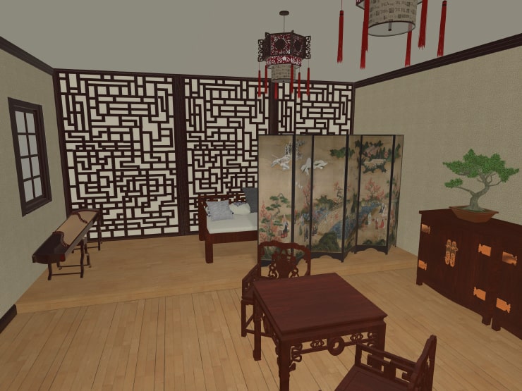 Interior of the traditional Chinese room re-created in Live Home 3D for Mac.